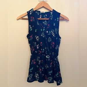 Navy Floral Print Breezy Wrap Blouse